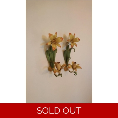 Floral single arm wall lights wall sconces tole-ware French vintage enamel lillies